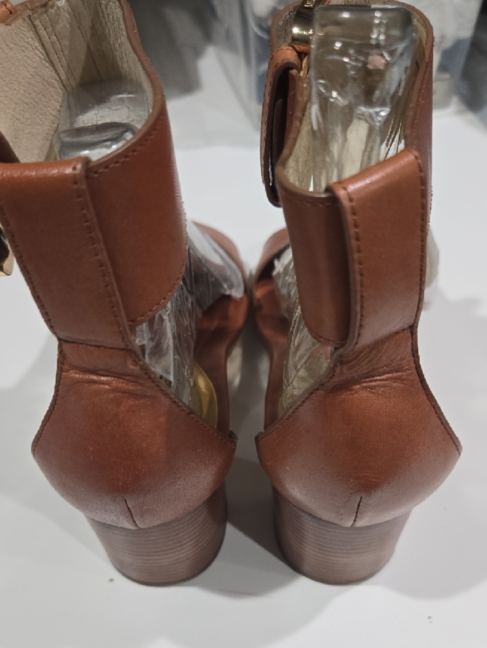 Michael Kors Cognac Leather Ankle-Strap Heels - Picture 4 of 7